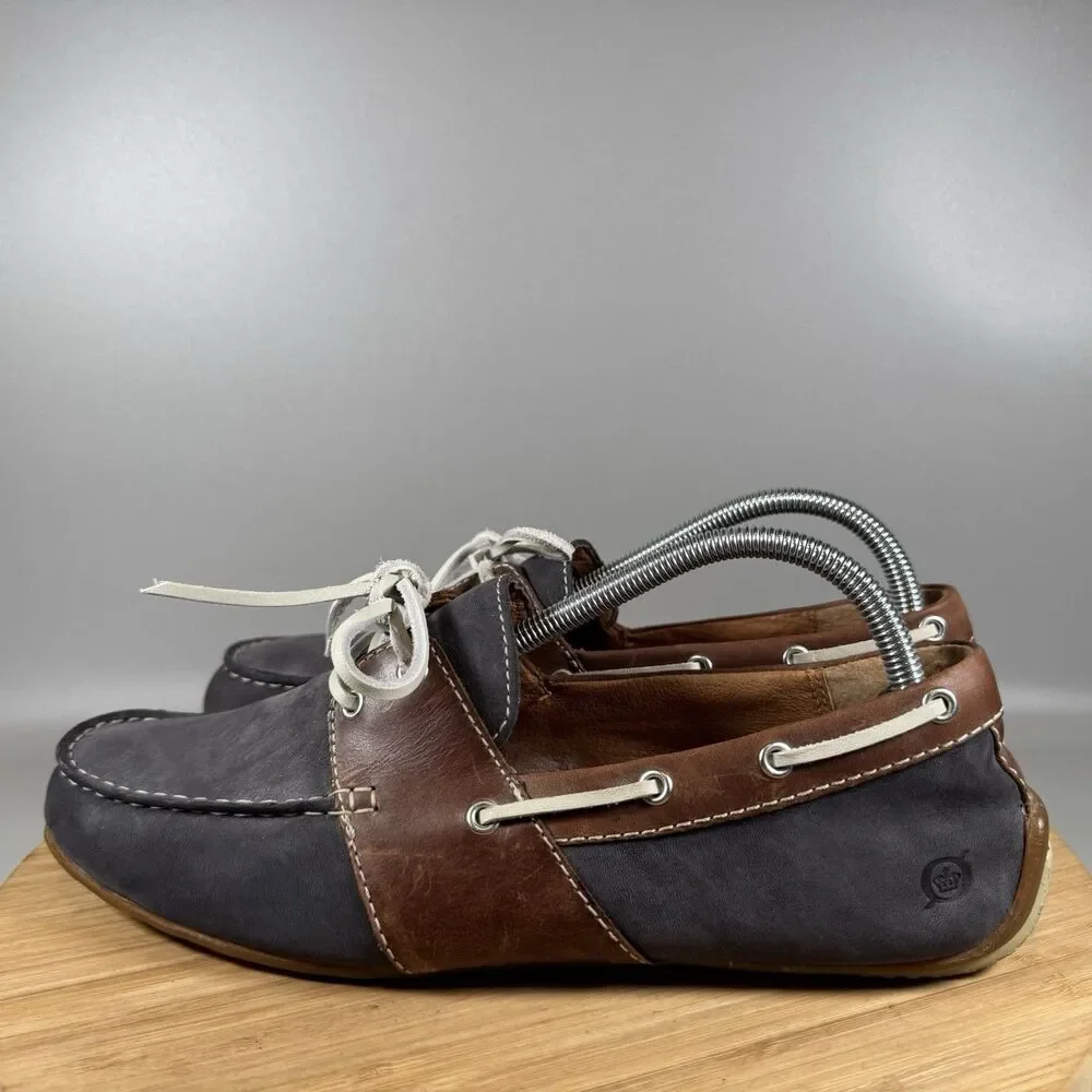 S Born Wavz Boat Shoes Mens 8 Blue Leather Driving‎ Comfort Casual Lace Up